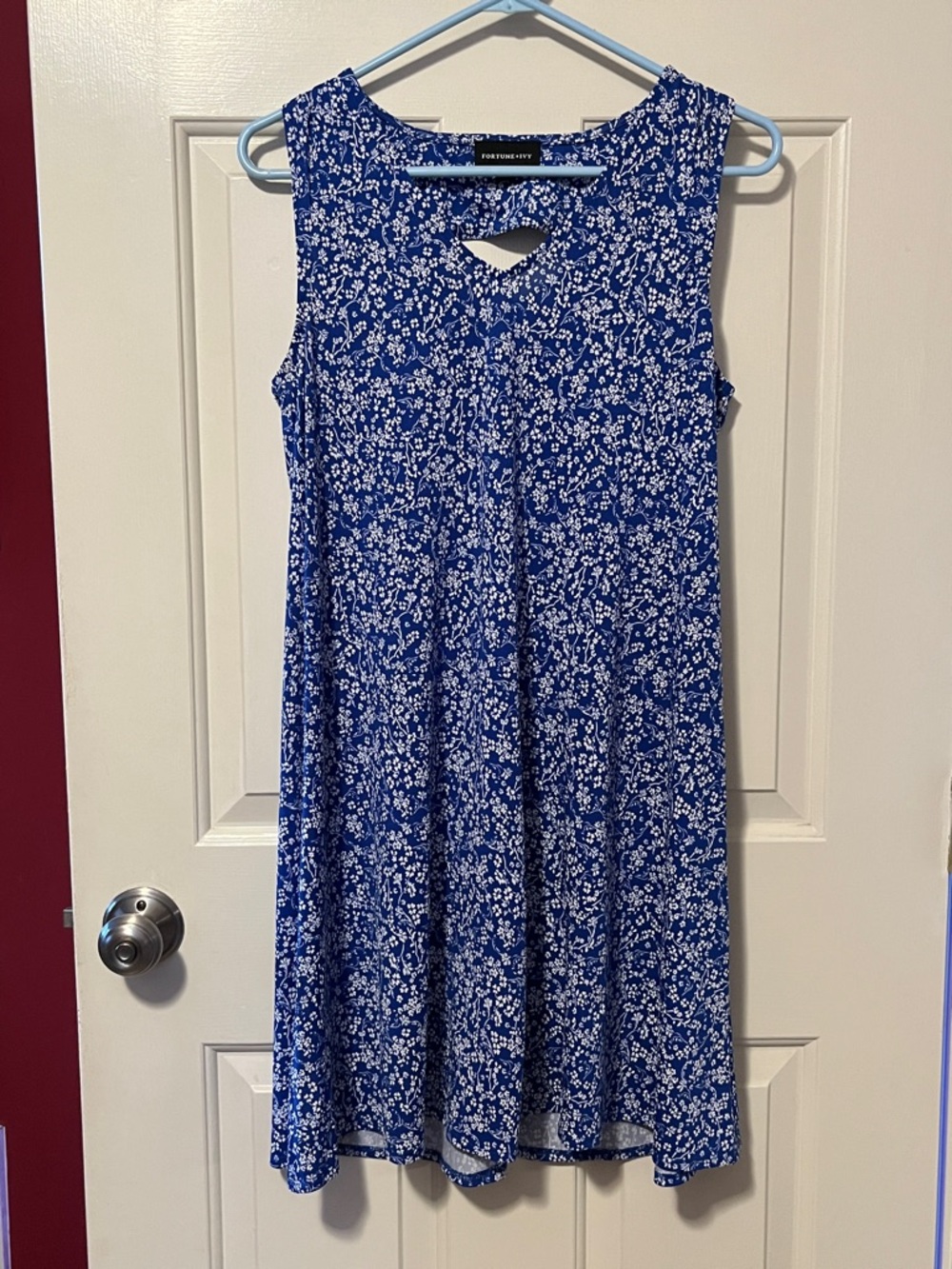Royal Blue and White Floral Keyhole Swing Dress